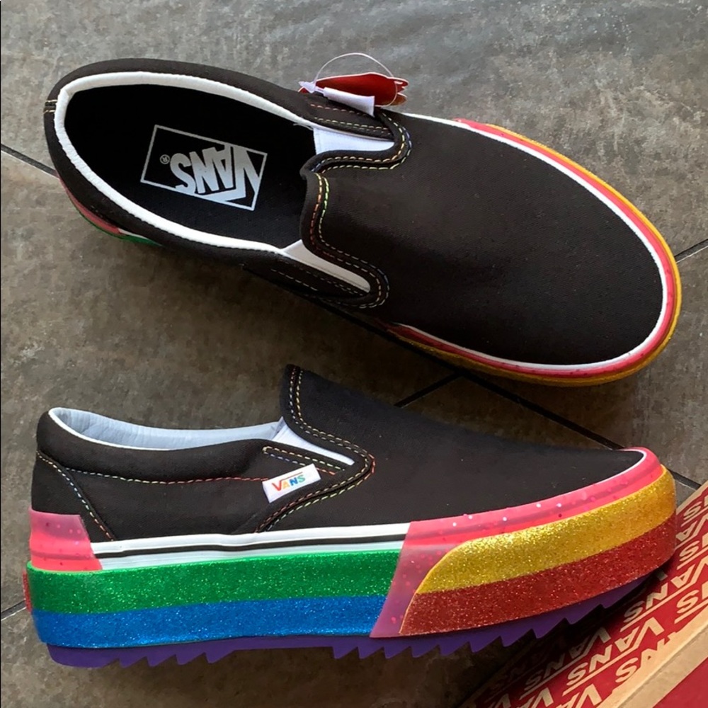 ••VANS CLASSIC SLIP ON S PLATFORMS GLITTER BLK/R W - Picture 15 of 16